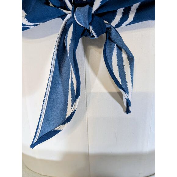 Alfani Blue White Vertical Stripe Tie Front Blouse Medium - Picture 2 of 9